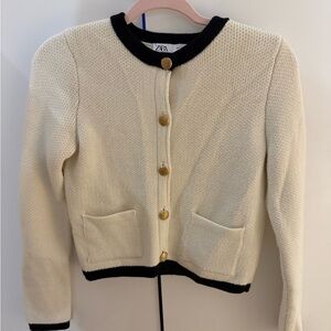 Zara Women's Cream Cardigan with Black Trim